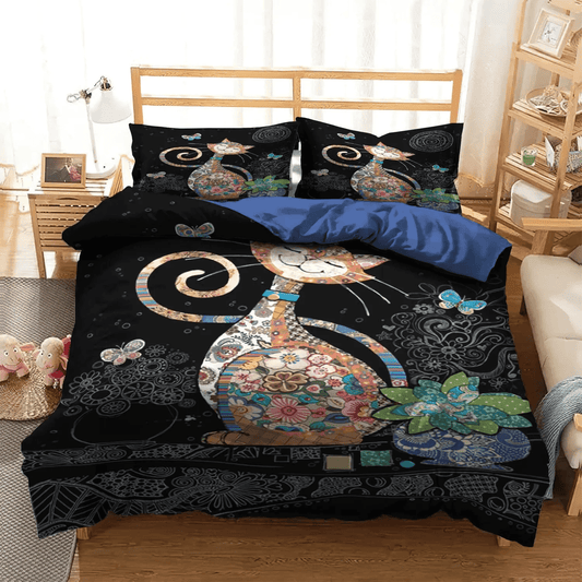 Butterfly Queen Size Bedding Set, Cat Tracks Soft Duvet Cover Set, Cat King Size Bedding Set, Cat Butterfly Bedding Set, Gifts for Cat