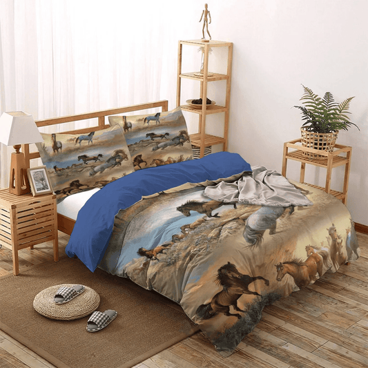 Colorful Wolf Soft Duvet Cover Set, Colorful Queen Size Bedding Set, Colorful Horse Bed Sheets, Gifts for Colorful