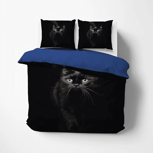 Black Cat Bedding set, Happy Black Cat Soft Duvet Cover Set, Walk King Size Bedding Set, Black Cat Walk Bedding Set, Gifts for Black Cat