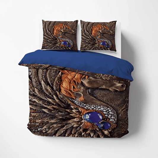 Galloping Horse Queen Size Bedding Set, Colorful Horse Soft Duvet Cover Set, Horse Magical Bedding Set, Gifts for Horse