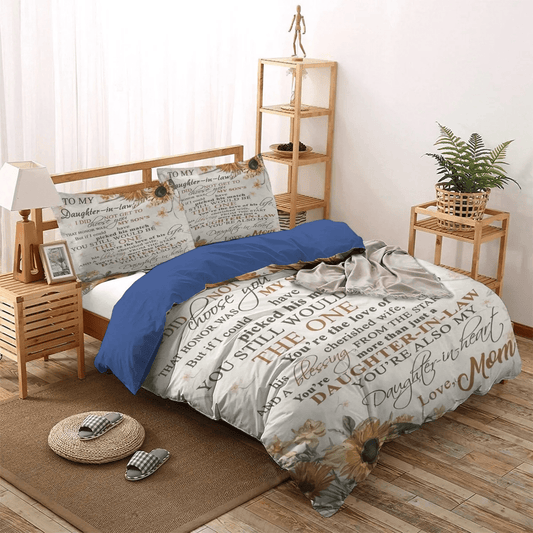 Personalized 3-piece Duvet Cover Bedding Set  Sunflower My Daughter In Law Youre My Daughter In Heart Bedding Set, Gifts for Sunflower