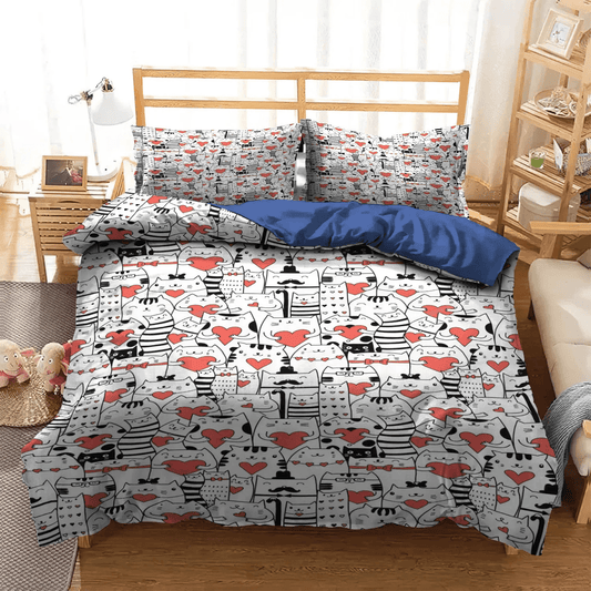 Cat Paw Soft Duvet Cover Set, Woof Paw Bedding set, Cat Tracks King Size Bedding Set, Cat Queen Size Bedding Set, Gifts for Cat