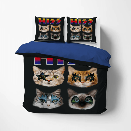 Cat Paw Soft Duvet Cover Set, Cat Tracks Queen Size Bedding Set, Cat Bedding set, Hiss Cats Kittens Rock Bedding Set, Gifts for Cat