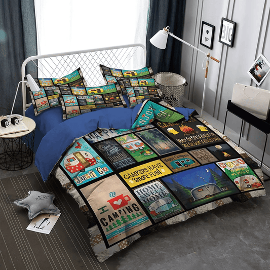 Camping Matching Soft Duvet Cover Set, Family Camping Bedding set, Camping Queen Size Bedding Set, Camping DNT Bedding Set, Gifts for Camping