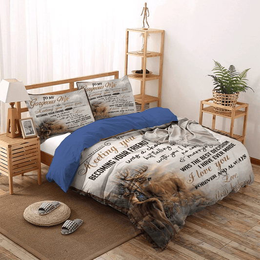 Personalized 3-piece Duvet Cover Bedding Set  Deer Lover Bedding set, Christmas Deer King Size Bedding Set, Deer Hunting To My Gorgeous Wife Bedding Set, Gifts for Hunting