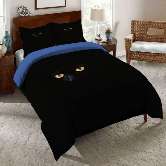 Halloween Black Cat Spiral Soft Duvet Cover Set, Happy Black Cat King Size Bedding Set, Black Cat Bedding Set, Gifts for Black Cat