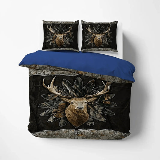 Christmas Deer Bedding set, Huntings Soft Duvet Cover Set, Deer Hunting NHM Bedding Set, Gifts for Deer