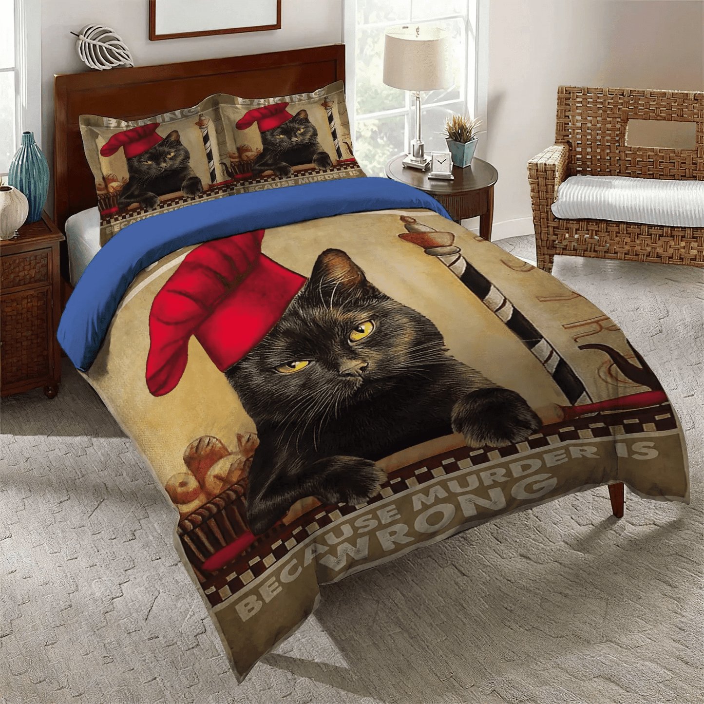 Baking Girl Soft Duvet Cover Set, Funny Baking Saying Bedding set, Black Cat Baking Bedding Set, Gifts for Baking