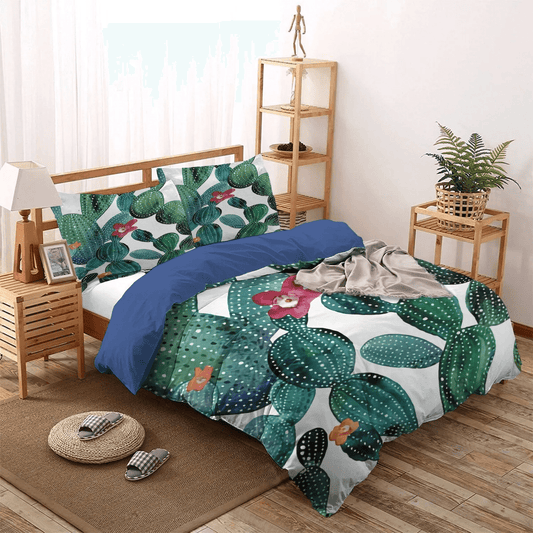 Funny Cactus Queen Size Bedding Set, Cactus Soft Duvet Cover Set, Catcus Funny Cat Bedding set, Cactus Bedding Set, Gifts for Cactus