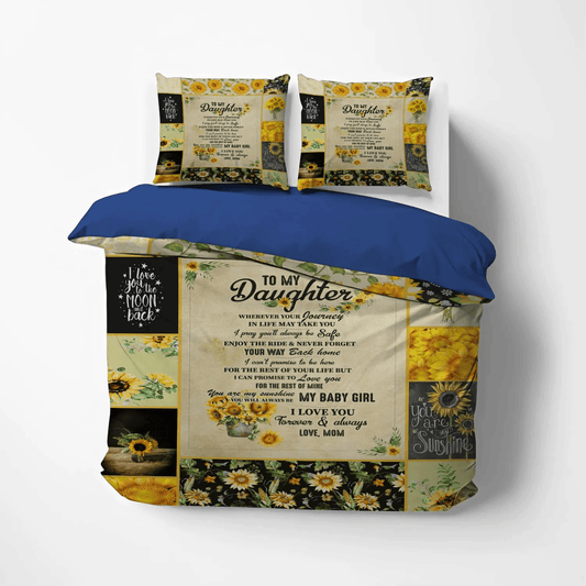 Personalized 3-piece Duvet Cover Bedding Set Parenting King Size Bedding Set, Sunflower Lover Queen Size Bedding Set, To My Daughter Sunflower Bedding Set, Gifts for Daughter