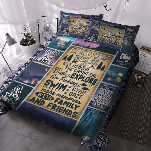 Funny Rule King Size Bedding Set, Rule Queen Size Bedding Set, Camping Soft Duvet Cover Set, Camping Rules Bedding Set, Gifts for Rule