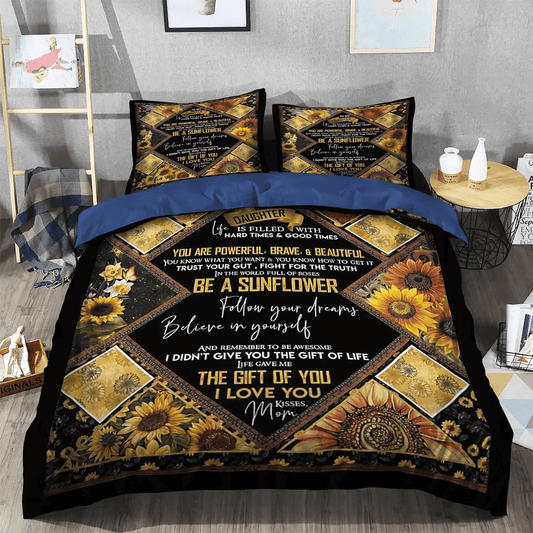 Personalized 3-piece Duvet Cover Bedding Set  Mother Of Dragons King Size Bedding Set, Parenting Bedding set, Sunflower Mom To Daughter Bedding Set, Gifts for Sunflower