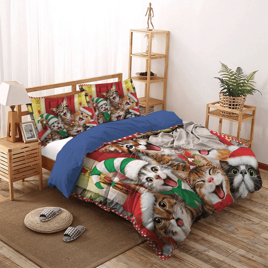 Christmas Tree Soft Duvet Cover Set, Cat King Size Bedding Set, Cat Tracks Queen Size Bedding Set, Christmas Cats NDC Bedding Set, Gifts for Christmas