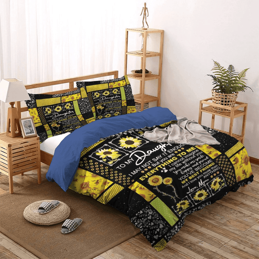 Daughter Soft Duvet Cover Set, Giraffes Make My Daughter Happy Bedding set, Sunflower To My Daughter Bedding Set, Gifts for Daughter