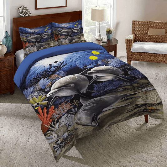 Fujii Bedding set, Seal It Sea Creature King Size Bedding Set, Sea Horse Soft Duvet Cover Set, Dolphin Deep Sea Bedding Set, Gifts for Dolphin