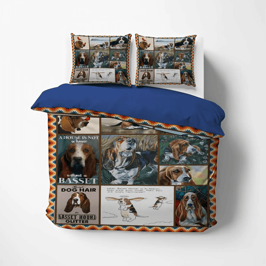 Basset Hound Soft Duvet Cover Set, Dog Basset Hound White King Size Bedding Set, Basset Hound Playful Bedding Set, Gifts for Basset Hound
