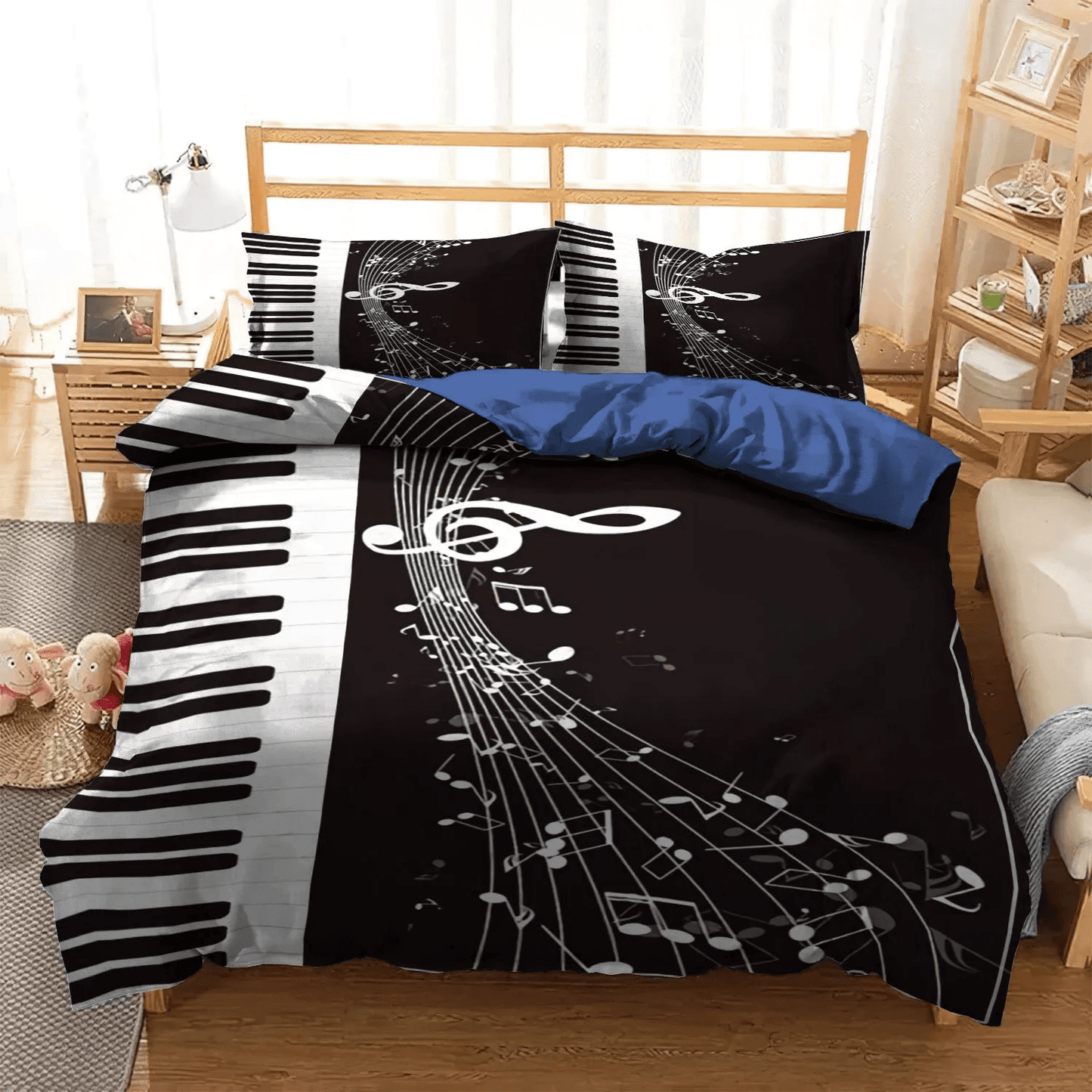 Cat Playing Piano Lovers Soft Duvet Cover Set, Cat Playing Piano Queen Size Bedding Set, Piano Bedding Set, Gifts for Piano