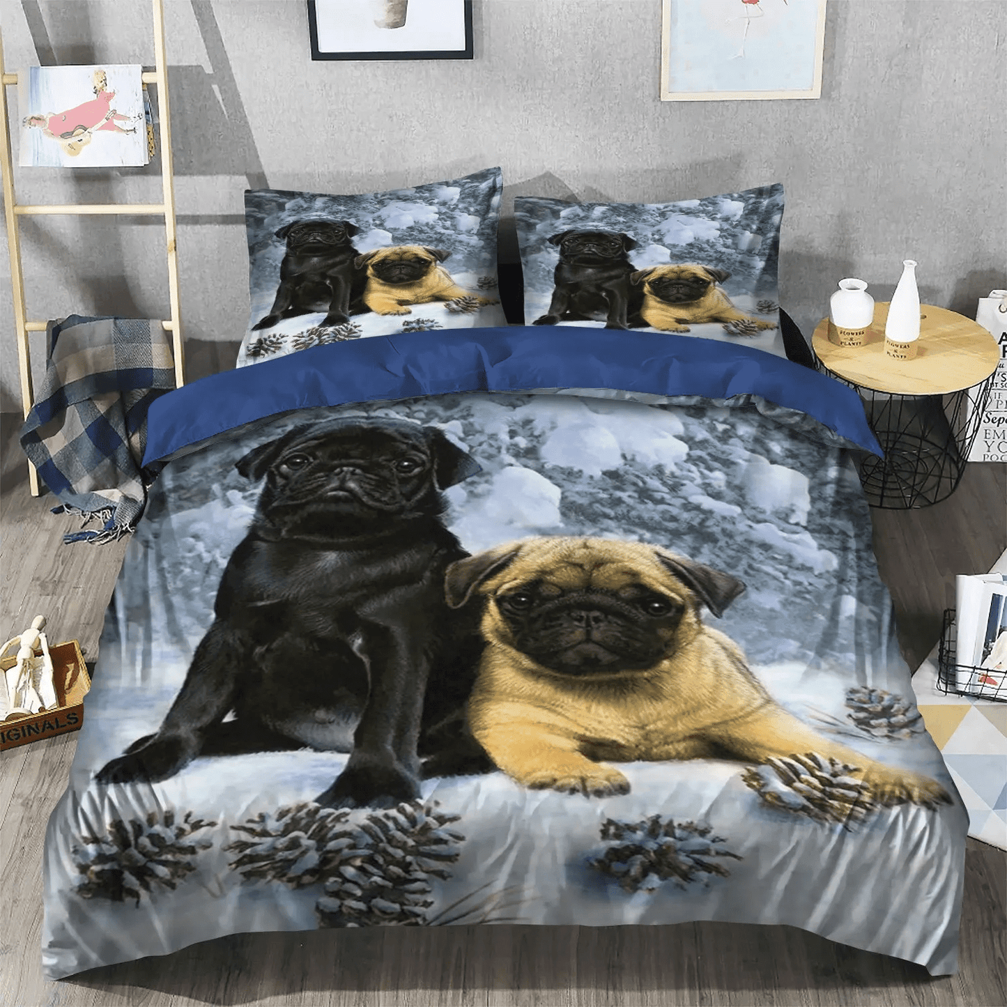 Cute Pug King Size Bedding Set, Pug Bedding set, Funny Pug Dog Queen Size Bedding Set, Pug Lover Soft Duvet Cover Set, Pug Bedding Set, Gifts for Pug
