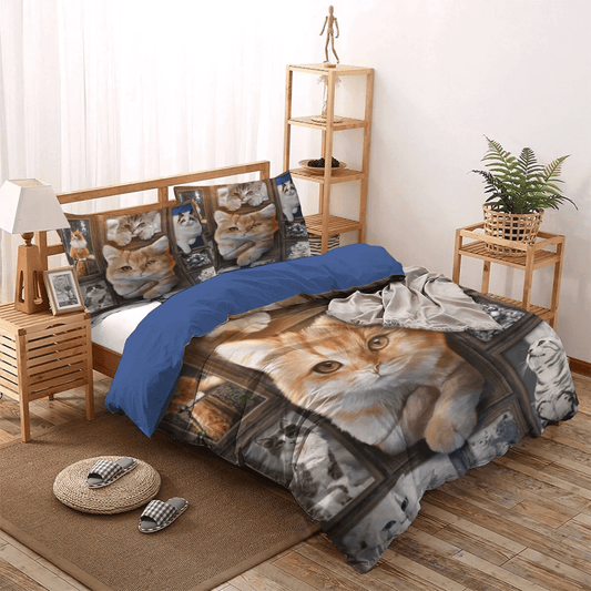 Cat Soft Duvet Cover Set, Cat Tracks Queen Size Bedding Set, Cat Paw Bedding set, D Huge Cat Bedding Set, Gifts for Cat