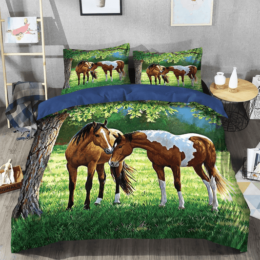 Galloping Horse Bedding set, Trees Soft Duvet Cover Set, Tree Queen Size Bedding Set, Horse Under Tree Bedding Set, Gifts for Horse