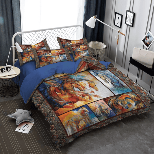 Colorful Horse Soft Duvet Cover Set, Galloping Horse Queen Size Bedding Set, Horse In Motion Bedding set, Horse Bedding Set, Gifts for Horse