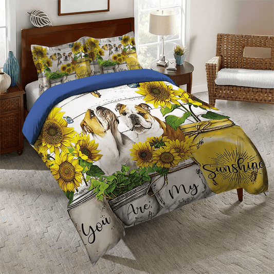 Bulldog Soft Duvet Cover Set, Dog Lover Bedding set, English Bulldog Queen Size Bedding Set, Bulldogs Youaremysunshine Bedding Set, Gifts for Bulldog