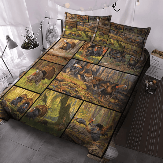 Funny Hunting King Size Bedding Set, American Flag Deer Hunting Soft Duvet Cover Set, Turkey Hunting Bedding Set, Gifts for Turkey