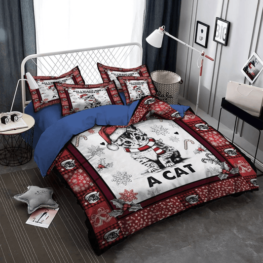 Christmas King Size Bedding Set, Cat Soft Duvet Cover Set, Christmass Bedding set, All I Want For Christmas Is A Cat Christmas Bedding Set, Gifts for Cat