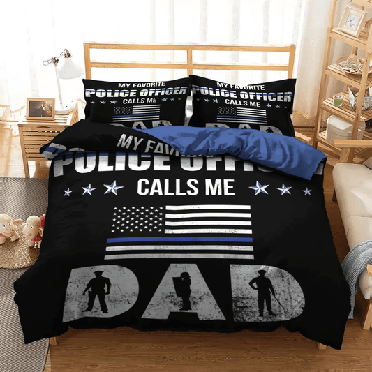 Great Dad Soft Duvet Cover Set, Fathers Day Queen Size Bedding Set, My Favorite Police Officer Calls Me Dad Bedding Set, Gifts for Police