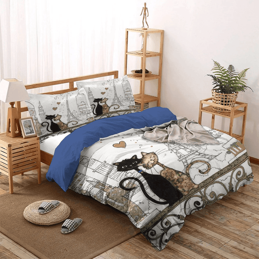 Cat Paw Soft Duvet Cover Set, Cat Tracks King Size Bedding Set, Cat Bed Sheets Spread Comforter Duvet Cover Bedding Set, Gifts for Cat