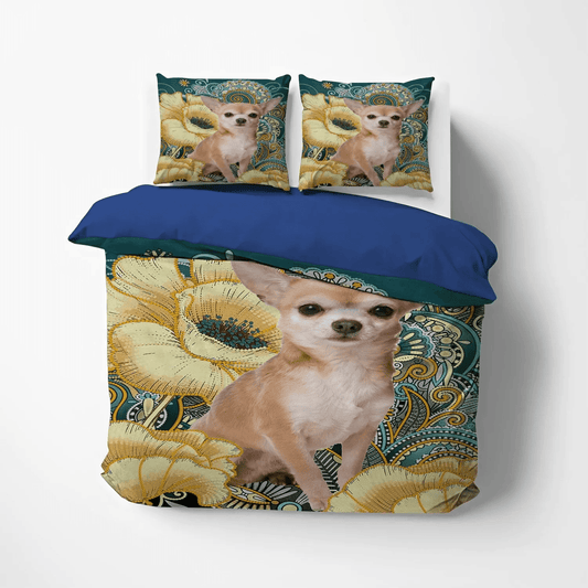 Flower Girl Bedding set, Chihuahua Dog Lover Soft Duvet Cover Set, Chihuahua Flower Pattern Bedding Set, Gifts for Chihuahua