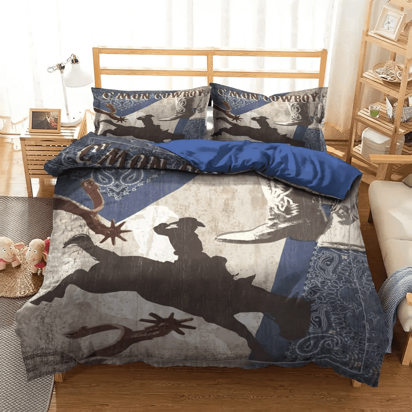 Cowboy Love King Size Bedding Set, Cowboy Soft Duvet Cover Set, Horse Lover Bedding set, Come On Cowboy Bedding Set, Gifts for Cowboy