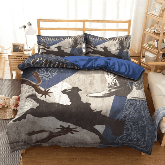 Cowboy Love King Size Bedding Set, Cowboy Soft Duvet Cover Set, Horse Lover Bedding set, Come On Cowboy Bedding Set, Gifts for Cowboy
