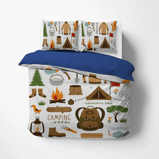 Camping Queen Size Bedding Set, Family Camping Soft Duvet Cover Set, Camping Bedding Set, Gifts for Camping