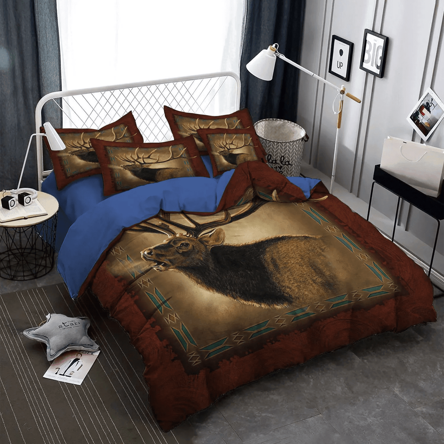 Blue Cat Lodge Bedding set, Lodge Soft Duvet Cover Set, Live Love Lodge Queen Size Bedding Set, Elk Lodge LTTL Bedding Set, Gifts for Elk