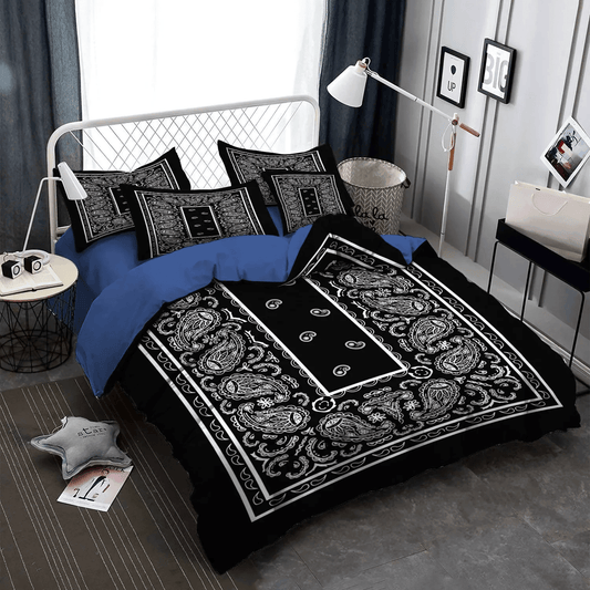 Girls Horse Bandana Soft Duvet Cover Set, Bandana Queen Size Bedding Set, Black Bandana Bedding Set, Gifts for Bandana