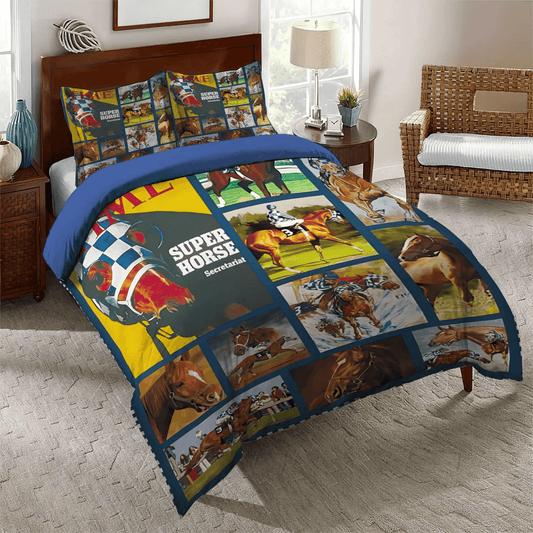 Barrel Racings King Size Bedding Set, Horse Running Soft Duvet Cover Set, Colorful Horse Bedding set, Horse Racing Bedding Set, Gifts for Racing