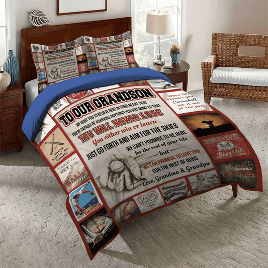 Funny Son Soft Duvet Cover Set, Son Bedding set, Baseball King Size Bedding Set, Baseball Son Love Dad And Mom Bedding Set, Gifts for Baseball