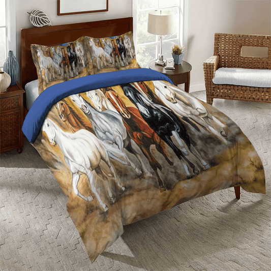 Galloping Horse Soft Duvet Cover Set, Horse Running King Size Bedding Set, Colorful Horse Bedding set, Horses Family Bedding Set, Gifts for Horse