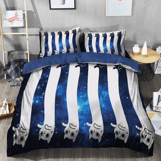 Astronaut Birthday King Size Bedding Set, Space Soft Duvet Cover Set, Blue And White Space Cat Bedding Set, Gifts for Cat