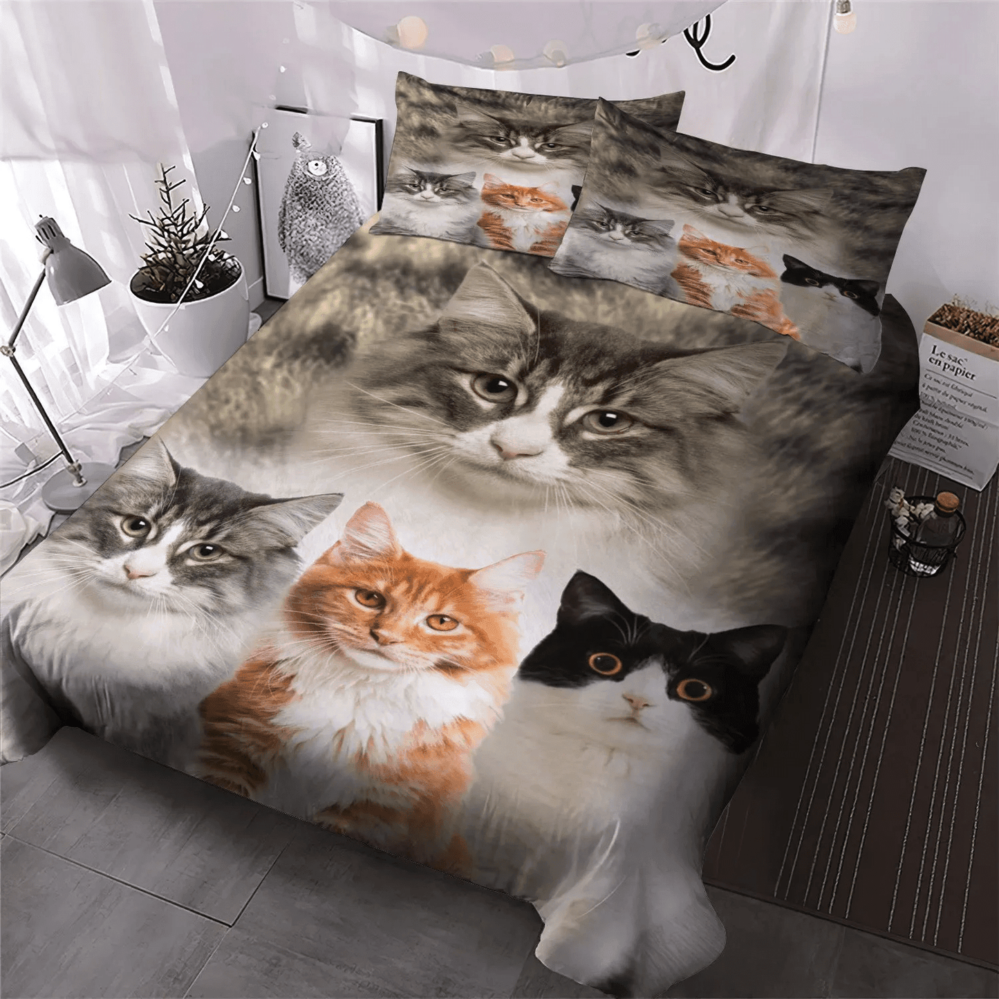 Cat Tracks Soft Duvet Cover Set, Cat Queen Size Bedding Set, Cat Paw King Size Bedding Set, Cats Bedding Set, Gifts for Cat