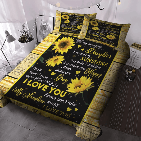 Daughters Soft Duvet Cover Set, Daughter Queen Size Bedding Set, Parenting Bedding set, To My Daughter Sunflower Bedding Set, Gifts for Sunflower
