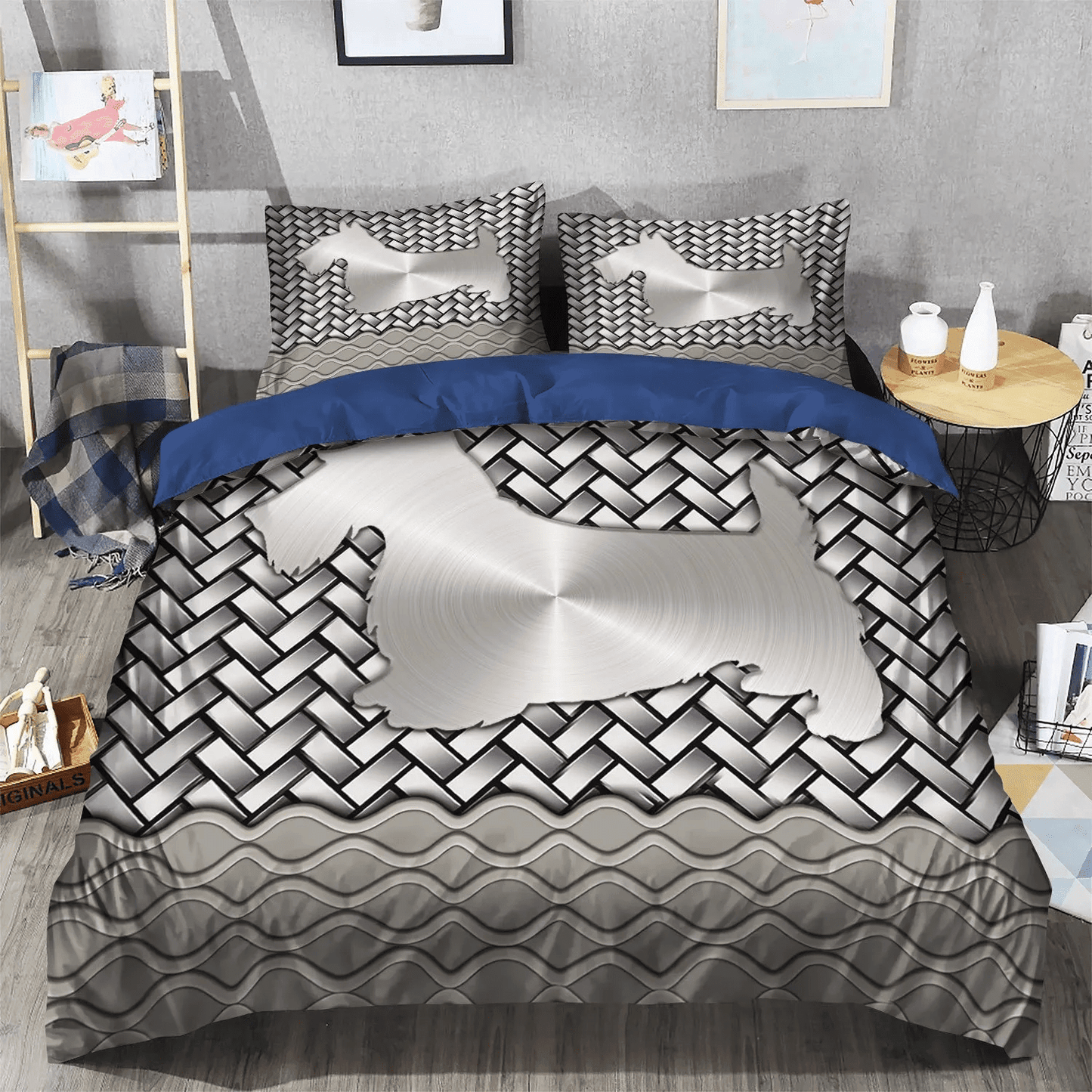 Cute Floral Penguin Bedding set, Penguin And Floral Frame King Size Bedding Set, Scottish Terrier Mom Floral Soft Duvet Cover Set, Gifts for Mother