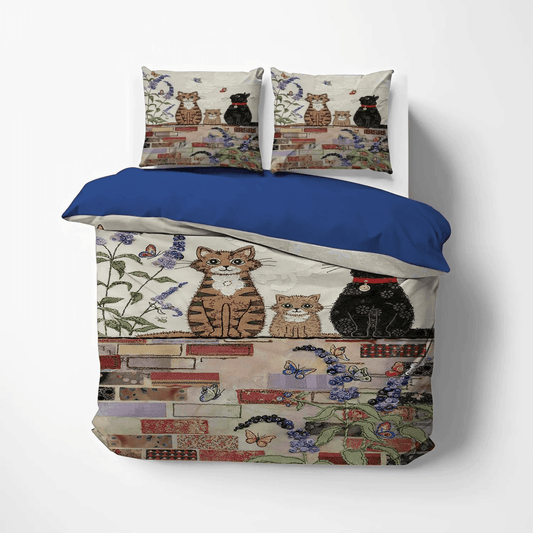 Cat Paw Queen Size Bedding Set, Cat Tracks Soft Duvet Cover Set, Cat Bedding set, Cats On Wall Bedding Set, Gifts for Cat