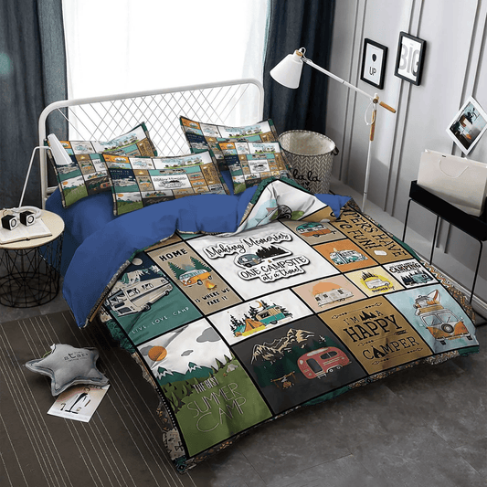 Camping Matching Queen Size Bedding Set, Family Camping Bedding set, Camping Soft Duvet Cover Set, Camping Memories DNT Bedding Set, Gifts for Camping