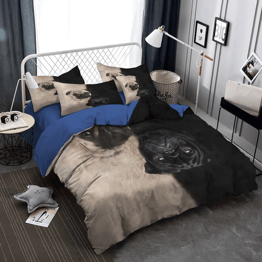 Funny Pug Dog Soft Duvet Cover Set, Pug Bedding set, Cute Pug Queen Size Bedding Set, Pug Lover King Size Bedding Set, Pug Bedding Set, Gifts for Pug