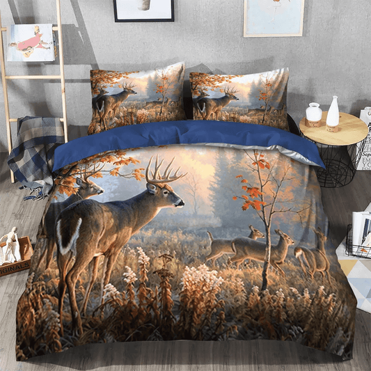 Flower King Size Bedding Set, Deer Lover Soft Duvet Cover Set, Deer Hunting Flowers TF Bedding Set, Gifts for Flower