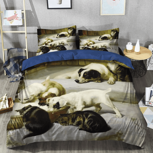 Cat Soft Duvet Cover Set, Cat Tracks Queen Size Bedding Set, Cat Paw Bedding set, Cats and Dogs Bedding Set, Gifts for Dog