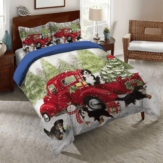 Bernese Mountain Dog Red Unique Soft Duvet Cover Set, Bernese Mountain Happy Together NTNA Bedding Set, Gifts for Bernese Mountain