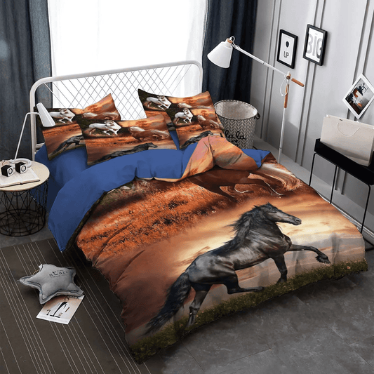 Colorful Horse Soft Duvet Cover Set, Galloping Horse Bedding set, Horse Running King Size Bedding Set, Horse Bedding Set, Gifts for Horse